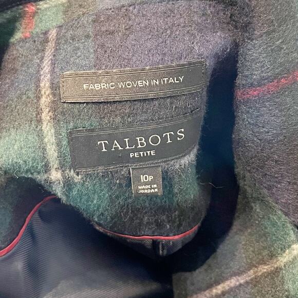 Talbots Brushed Wool Double Breasted Blazer Jacket Tartan Plaid Green 10P - Picture 3 of 8